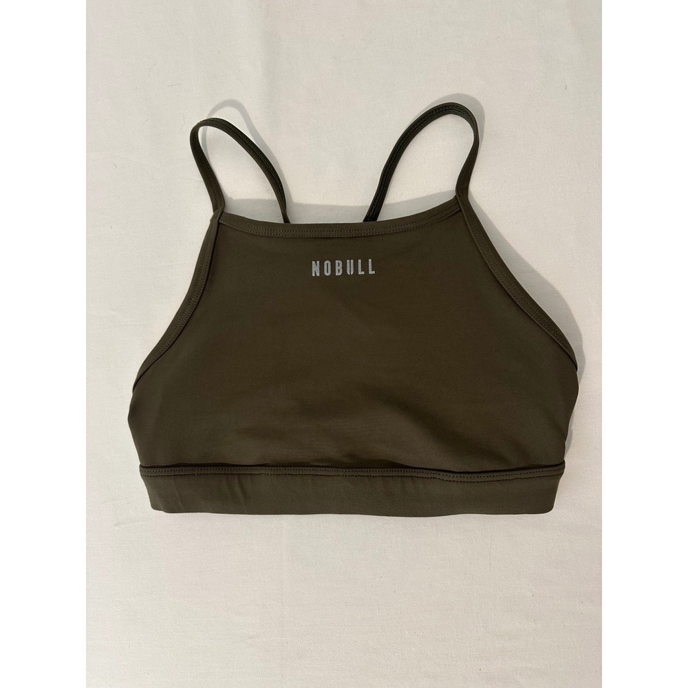 NOBULL Womens High Neck Sports Bra Dark Olive Green Crossback Training Size M